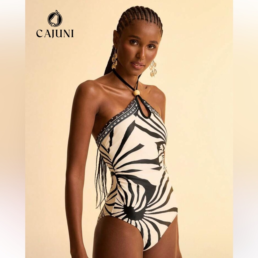 Shein Black and White Halter Swimsuit